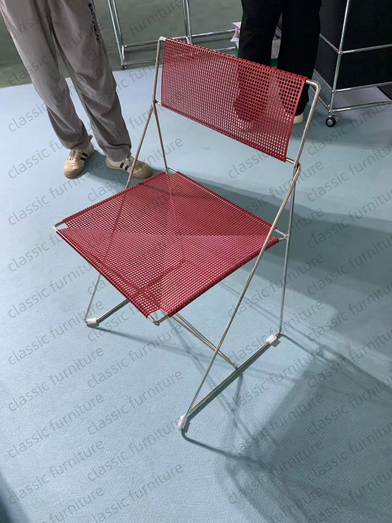 X Line كرسي طعام قابل للتكديس أسلاك الفولاذ المقاوم للصدأ مطلي بالكروم شبكة معدنية Panal بساطتها الدنمارك كرسي داخلي للمنزل #1