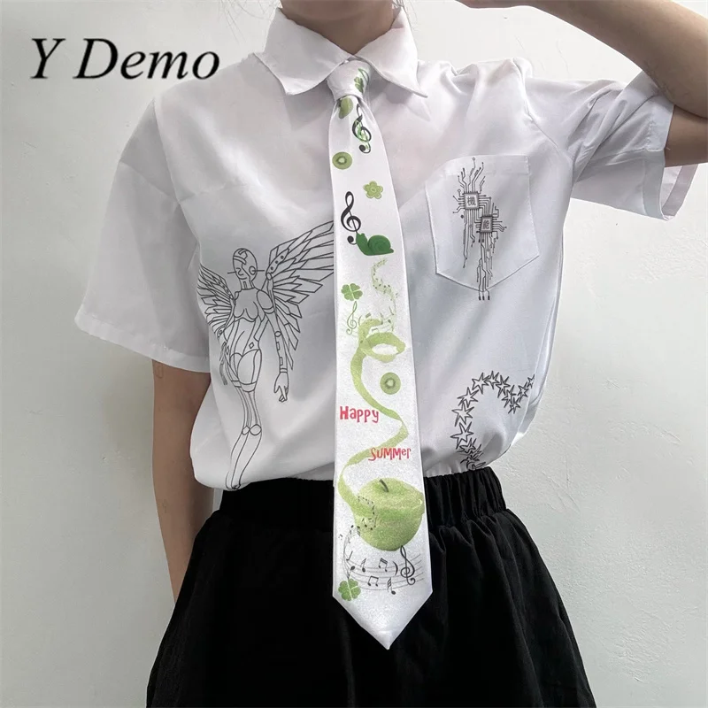 Y 데모 Techwear 날개 인쇄 여성 반팔 티셔츠 로봇 하트 화이트 싱글 브레스트 셔츠