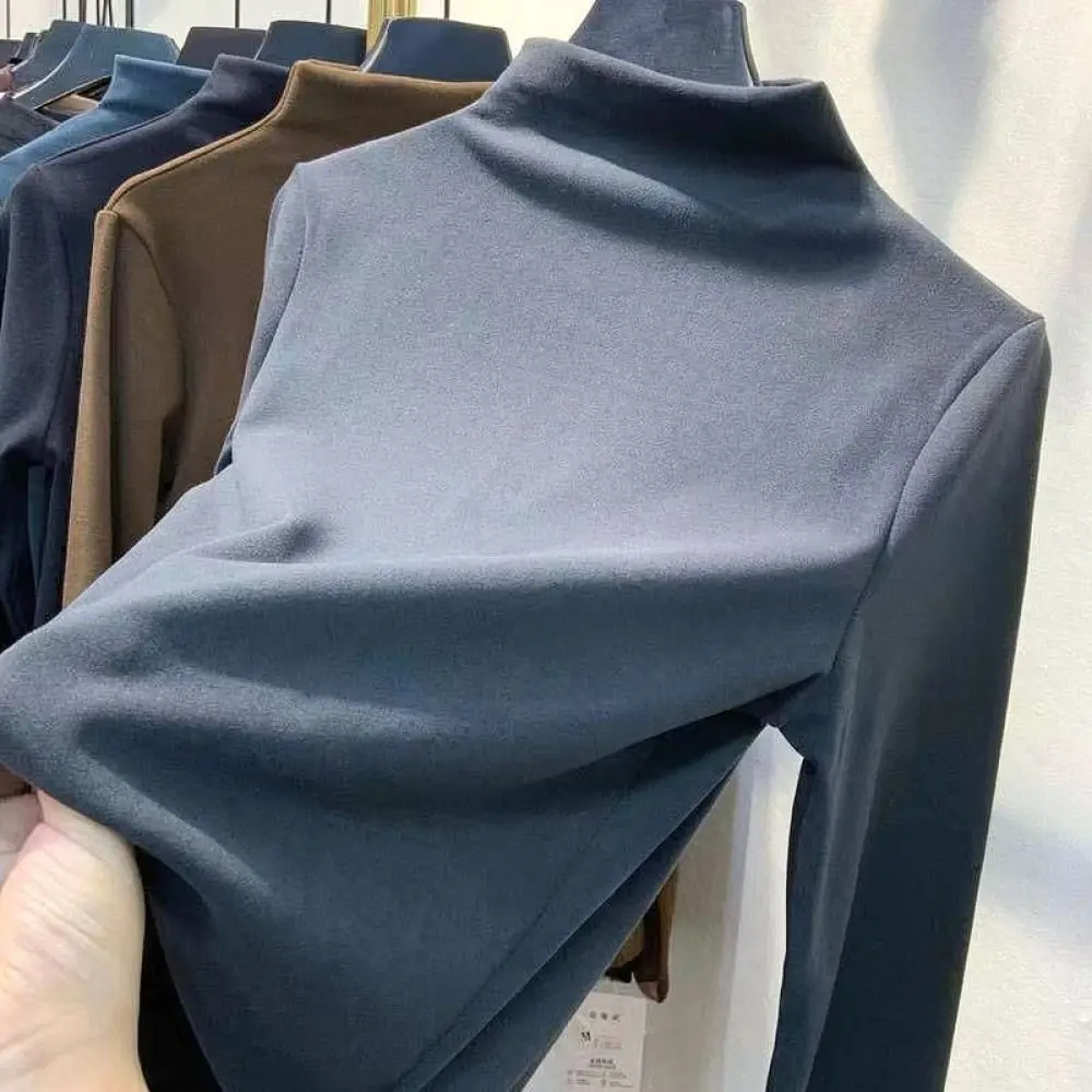 Slim Fit Mock Neck Long Sleeve T Shirt Womens Winter Warm Thermal Base Layer Soft Brushed Velvet Casual Elegant Blouse