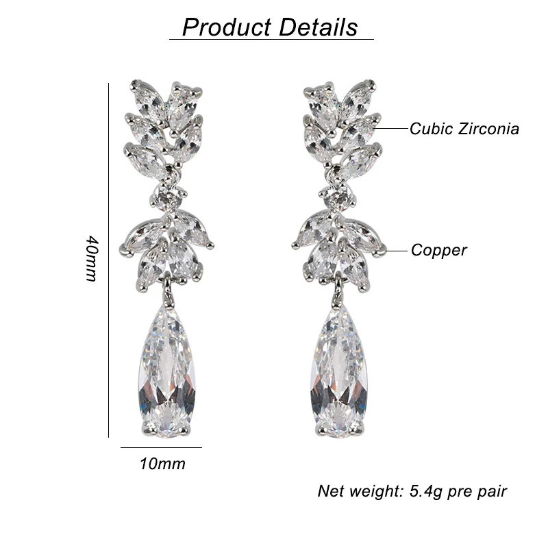 New Design Long Temperament Water Drop Zircon Clip on Earrings Without Piercing Earrings Clips for Women Wedding Party Jewelry