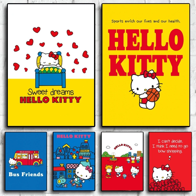 

Постеры и принты Hello Kitty, красные высококачественные картинки из художественных комиксов, детские подарки, украшение для стены, классические детские экшн-фигурки