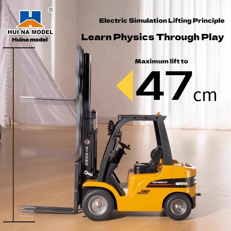 53CM Huina zdalnie sterowany wózek widłowy ze stopu, elektryczny model pojazdu inżynieryjnego z dużym płaskim podwoziem, zabawka dla chłopca, prezent urodzinowy z wyższej półki