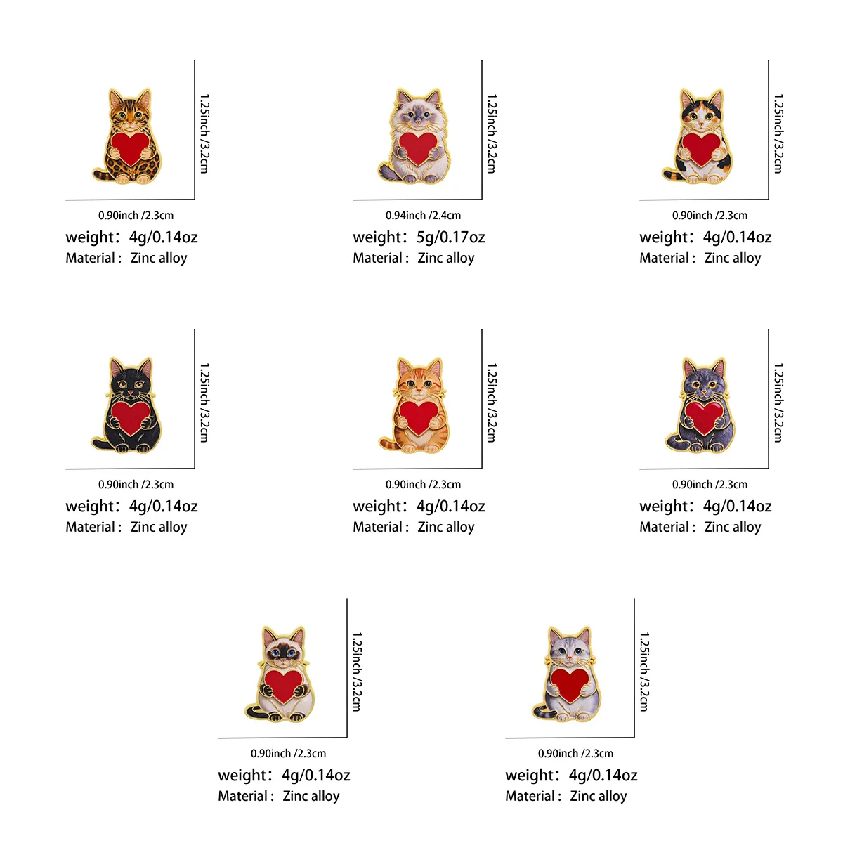 14pcs Heart Orange Cat Kawaii Cartoon Enamel Lapel Backpack Pins Siamese Badges Cosplay Brooch for Clothes Jewelry Gifts Friend