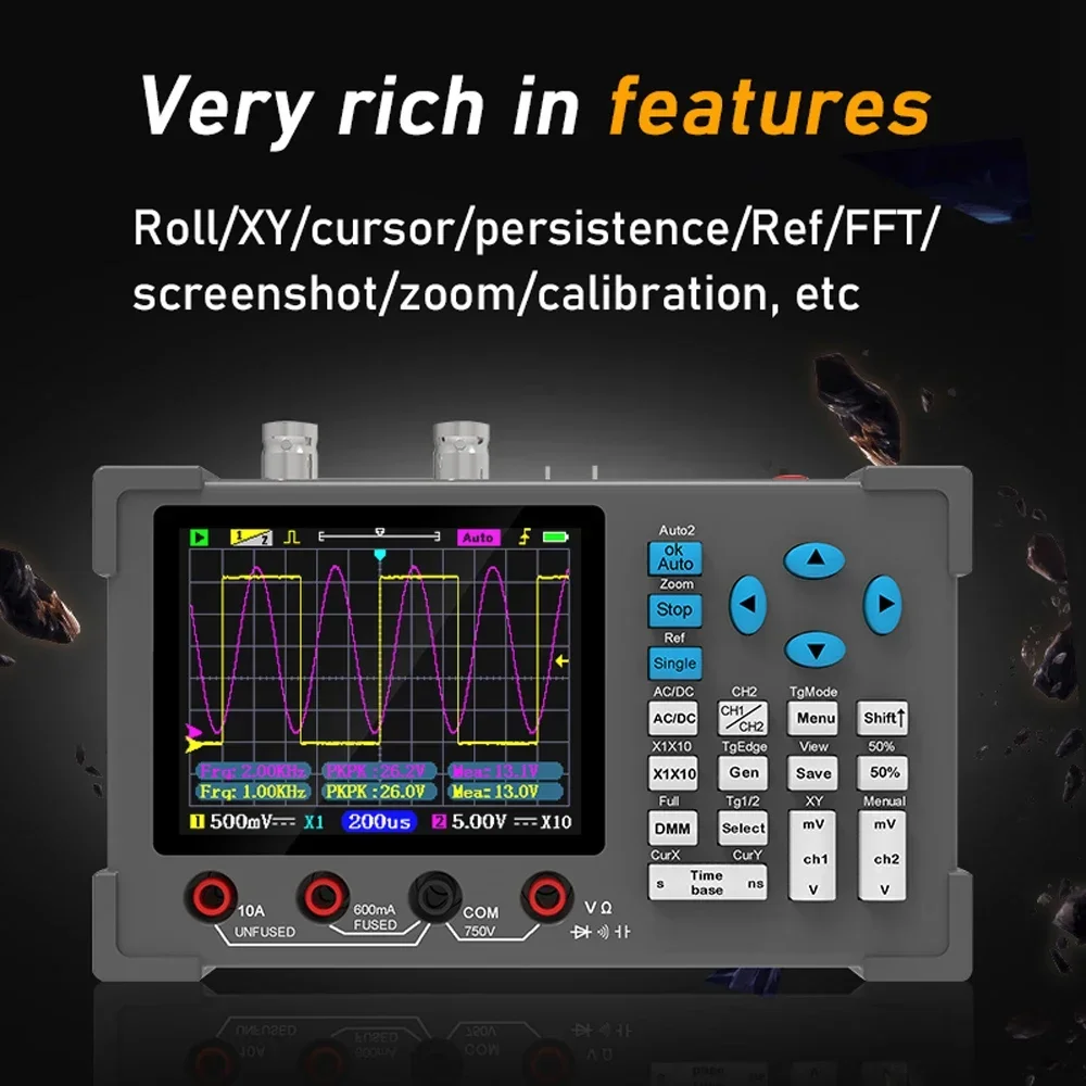 

3in1 Oscilloscope Multimeter Signal Generator Machine 3.2inch IPS Display Oscope Meter Handheld Oscilloscope Electronic Tests