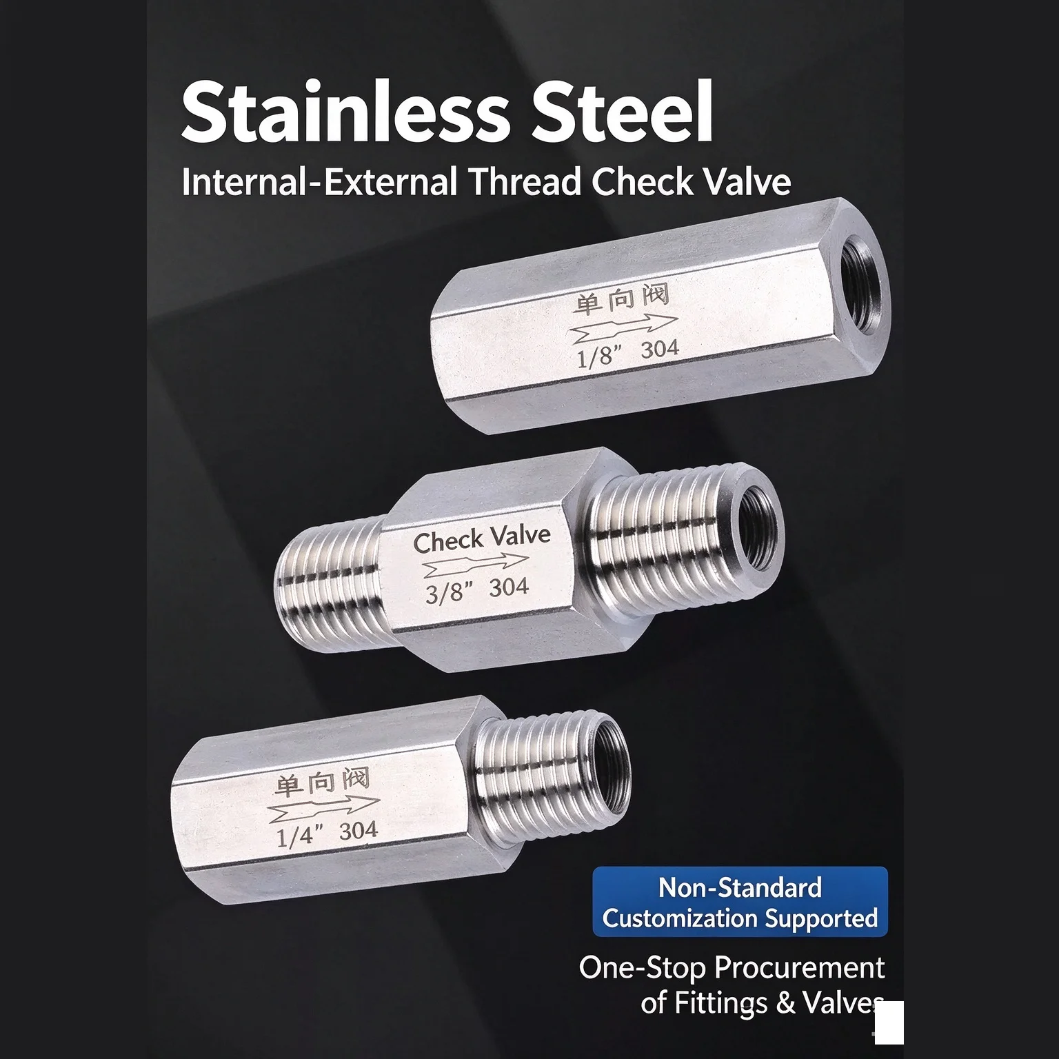 304 316L Stainless Steel Male‑Female Thread Check Valve Non‑Return Valve for Water, Pneumatic and Liquid, High‑Temperature and