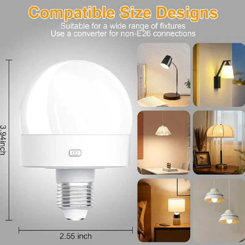 HIHI Rechargeable Battery Operated Light Bulbs, 300LM E26 Screw in Light Bulb for Lamps with Remote Control Dimmable&Timer
