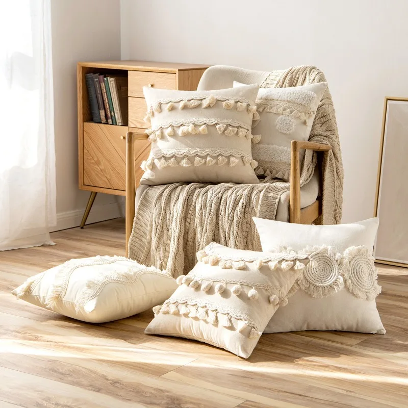 Lace Burlap Tassel American Countryside Middle East Morocco Scandinavian Minimalist Pillow Cushion Cover Backrest Pillow Cover