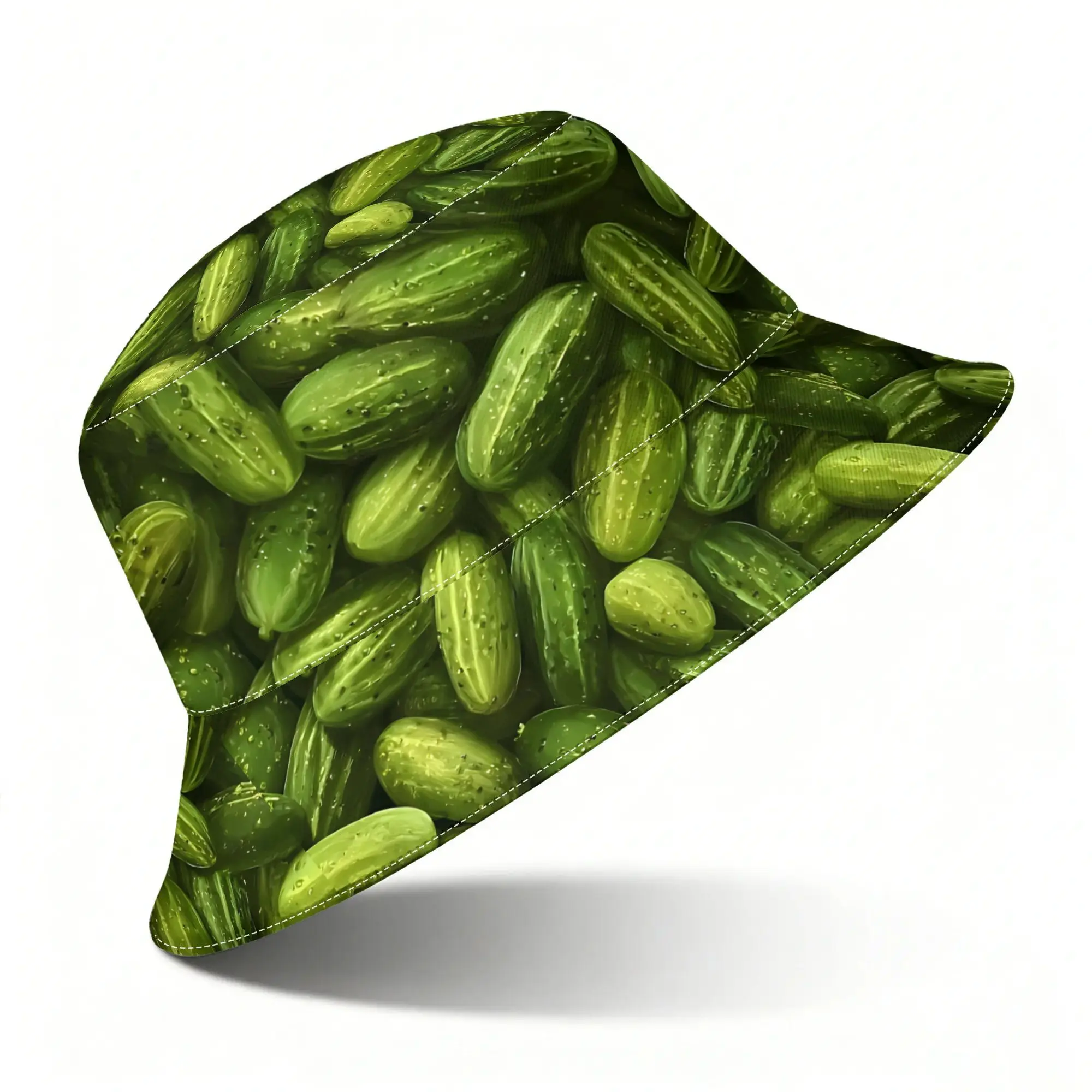 Pickles Print Bucket Hat - Unisex Sporty Outdoor with Pickle, Bright Green Suitable for Sports, Casual Wear