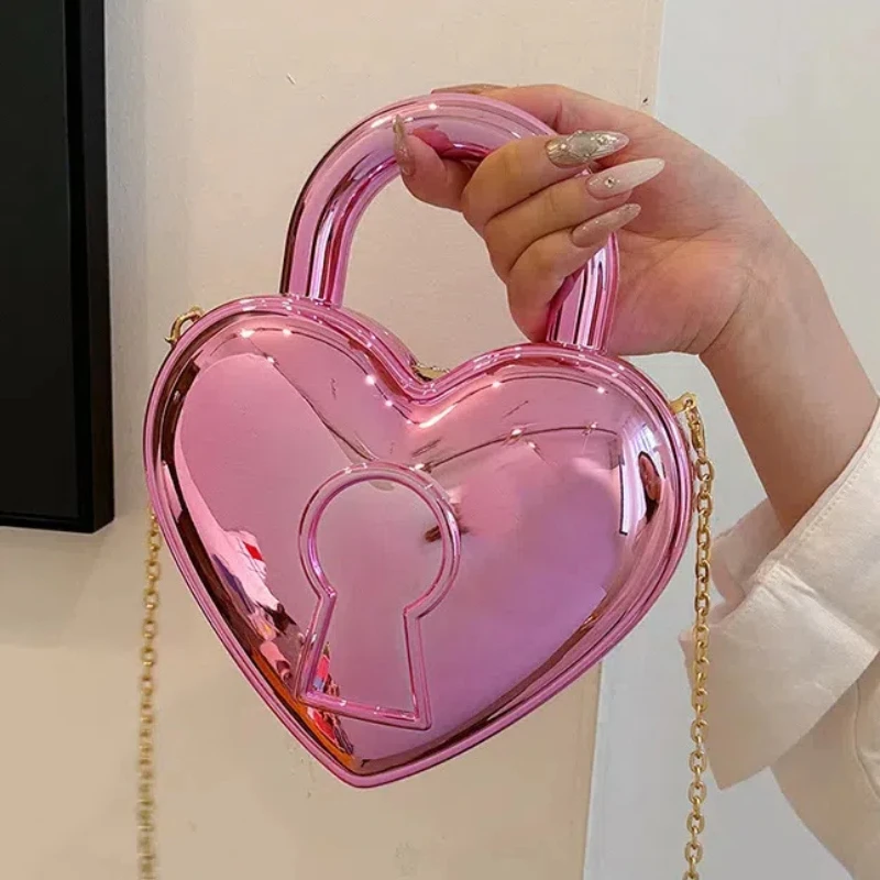 Heart Shaped Handbags for Women 2024 New Candy Color Cute Evening Bag Luxury Fashion Mirror Acrylic Box Party Woman Shoulder Bag