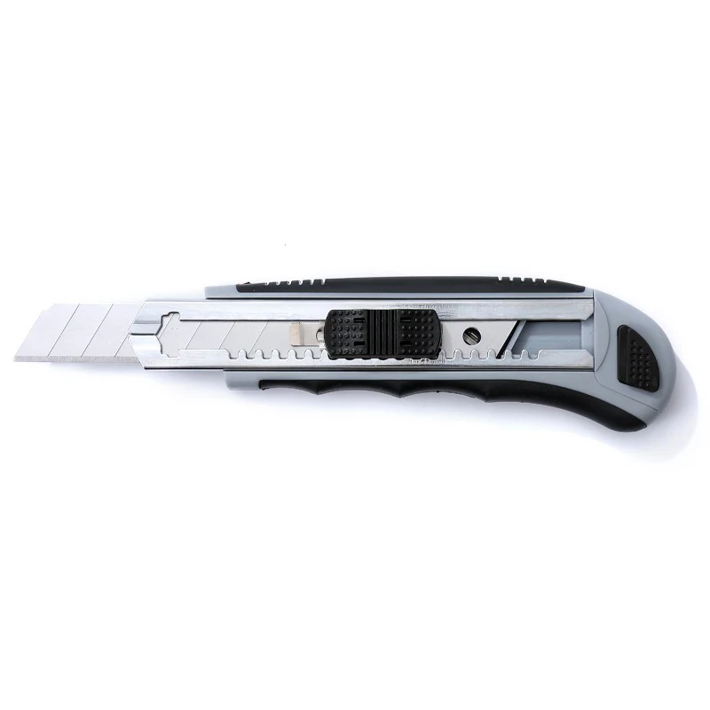 Makita ‎D-58855 Utility Knife Snap-Off Easy Loading Scalable Rubber Blade Handle Containing Extra 8 Blades Grey White