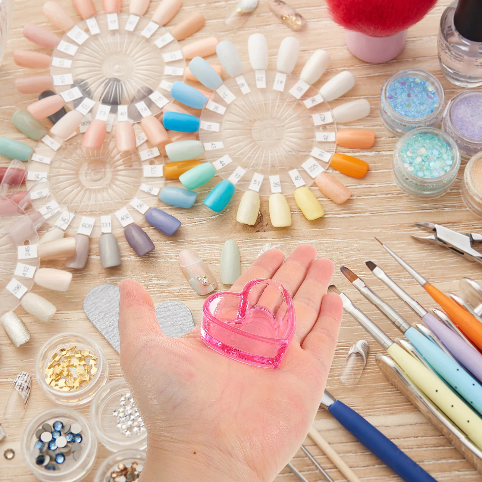 Piatto decorativo per unghie in vetro a forma di cuore Dappen per strumenti per manicure in acrilico Porta liquidi Accessorio essenziale per nail art fai da te