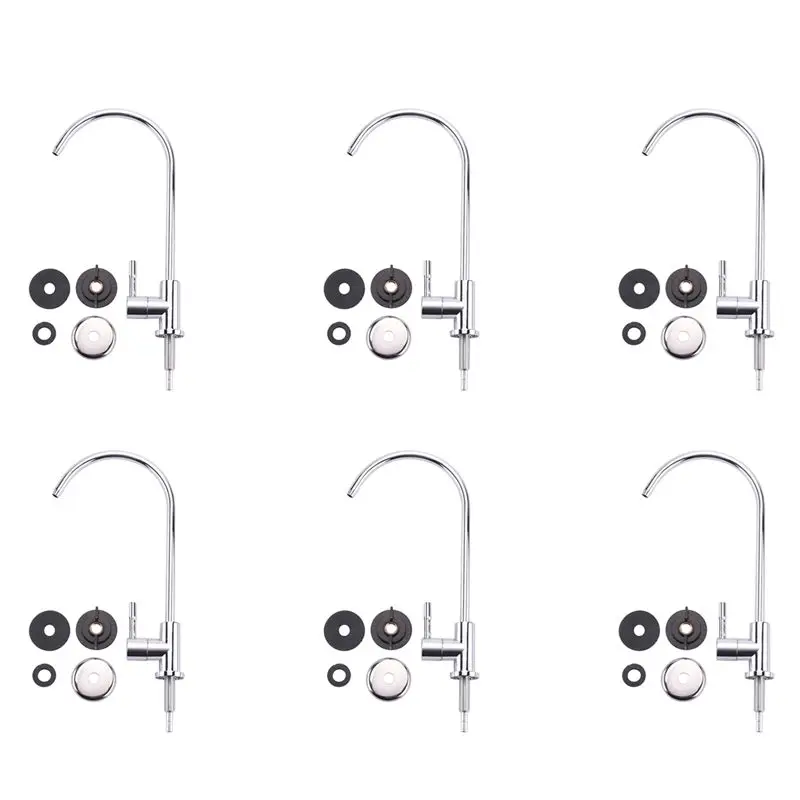 

6Pcs 1/4 Inch Chrome Drinking Water Filter Faucet Reverse Osmosis Sink Kitchen Tap-B61B