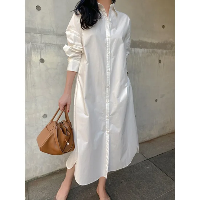 

Loose Casual Long Sve irt Dr Korean Sle Simple Design Spring Autumn Winter Women's Faion Streetwear Office Travel