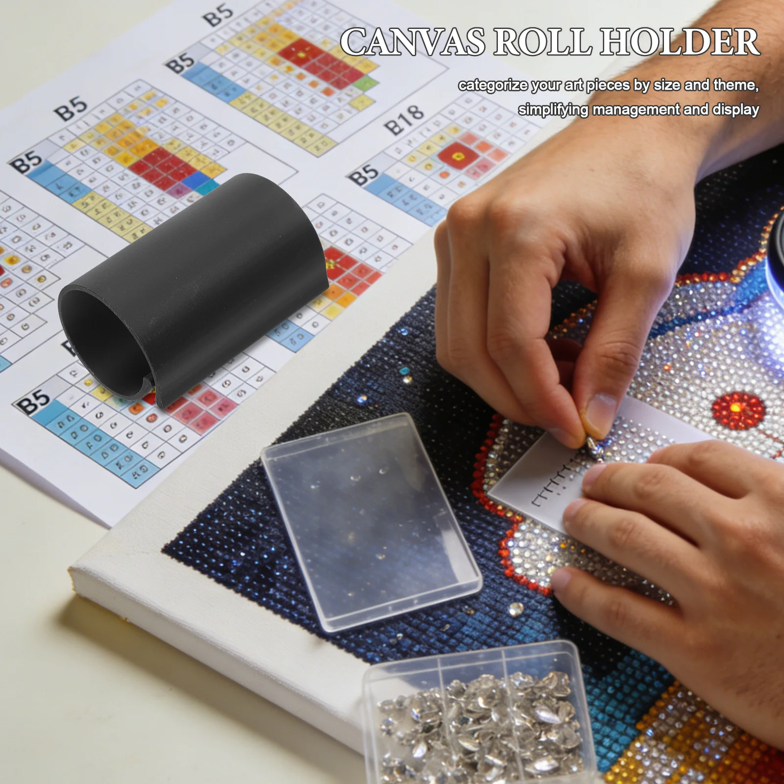 

2Pcs Scroll Clip - Canvas Roll Holder with Anti Curl Design for Flat Fabric Storage - Rhinestone Art