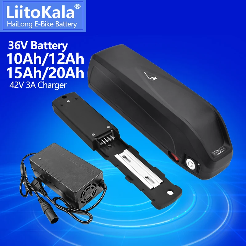 LiitoKala 36V 48V 52V 10AH 12AH 15AH 20AH Hailong ebike Battery 30A BMS 350W 500W 750W 1000W 18650 Cell and 3A charger