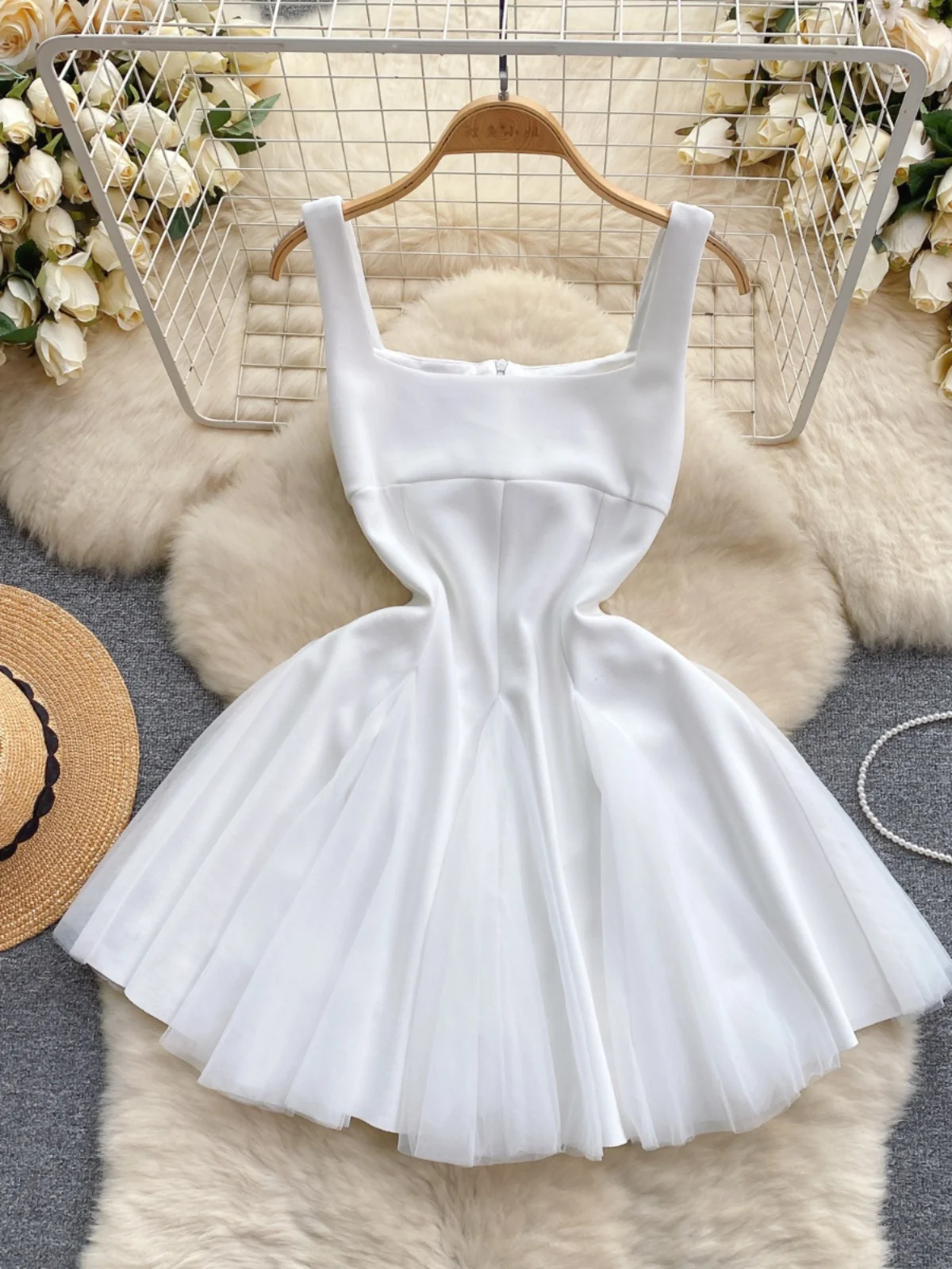 Ele ort Puffy Skirt Dr Ladylike Square Collar Slimming Korean Sle Commute Spring Summer Autumn Winter A-Line Gown