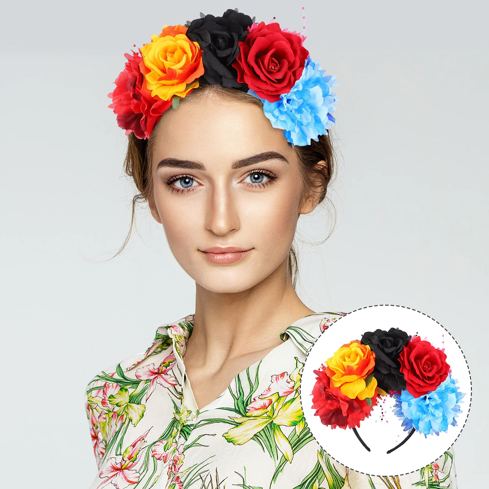 

Fabric Floral Crown Black Metal Waterproof Headband For Wedding Festival Party Maternity Photoshoot Women Girls Accessory