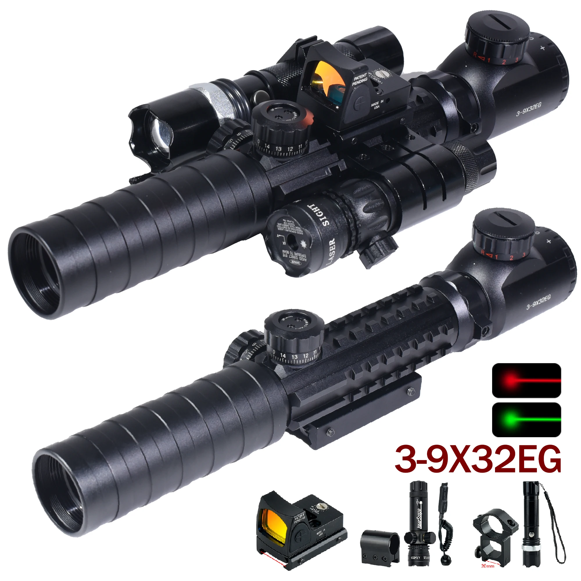 

3-9X32EG Scope Optical Red Dot Sight Laser Pointer Flashlight Combo Scopes Kit Airsoft Hunting Shooting Scope