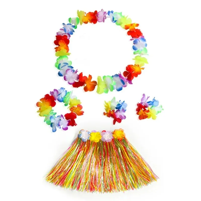 5 قطع هاواي الرقص الأطفال تنورة الأطفال هاواي العشب تنورة إكليل مهرجان مرحلة العروض ازياء الدعائم #6