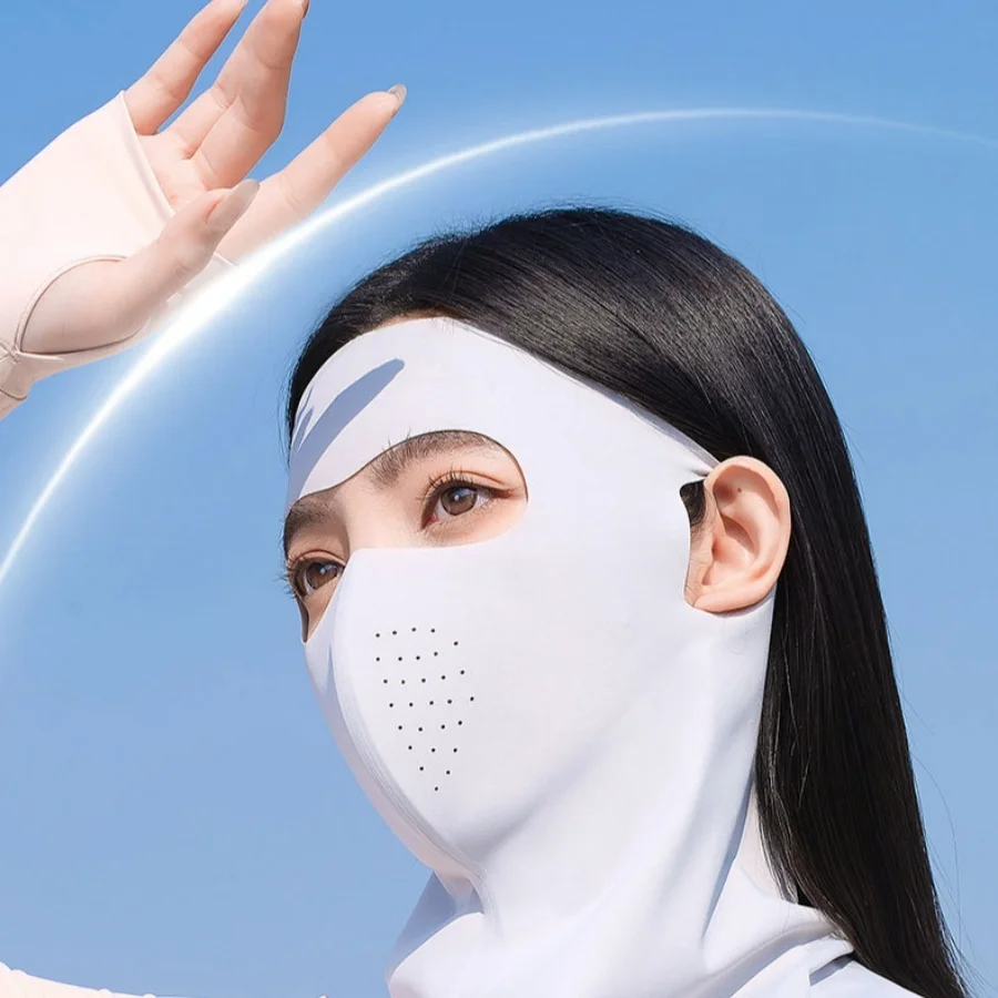 

New model ice-silk full-face sun protection neck cover with integrated ventilation face mask for women