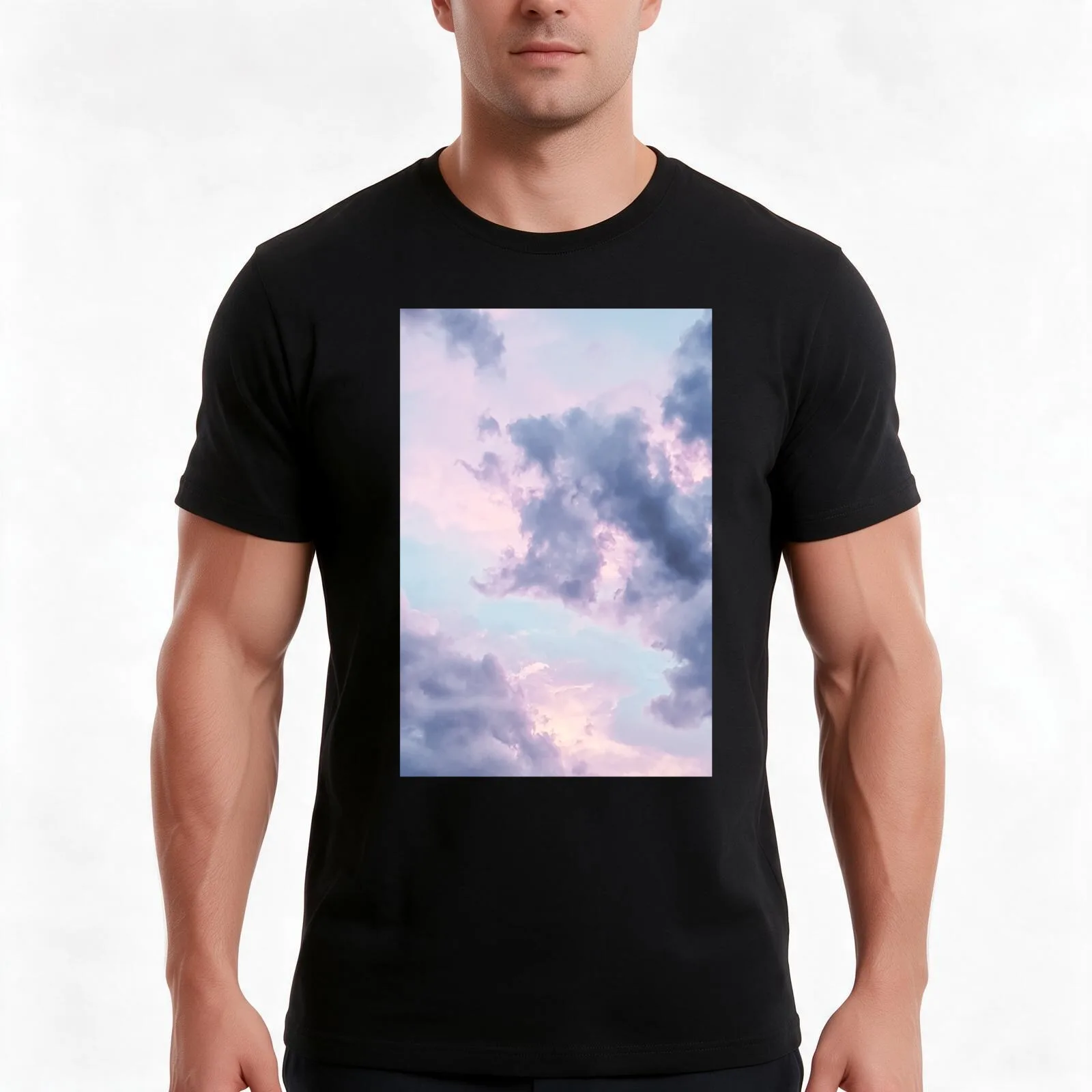 Dreamy Lavender Purple Clouds T-Shirt, Summer Casual Cotton Tee, Oversized Streetwear Tops, Vintage Graphic Print, 100% Cotton