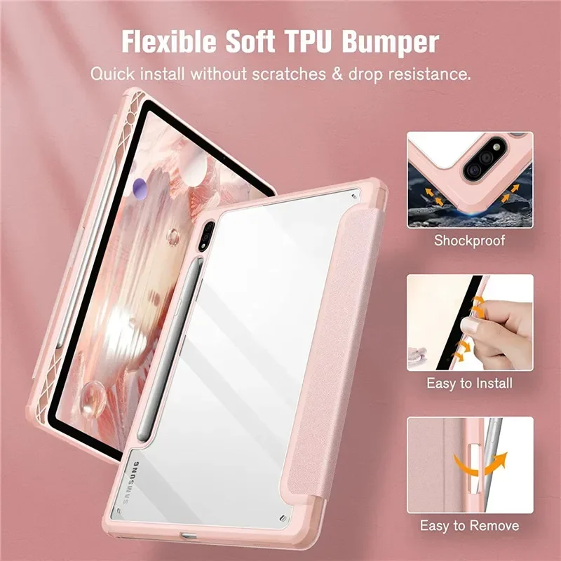 Dla Samsung Galaxy Tab S9 S8 S7 Plus FE 12.4 cal etui przezroczyste etui na Tablet Tab 9 S7 S8 11 "2023 etui z uchwytem na ołówek