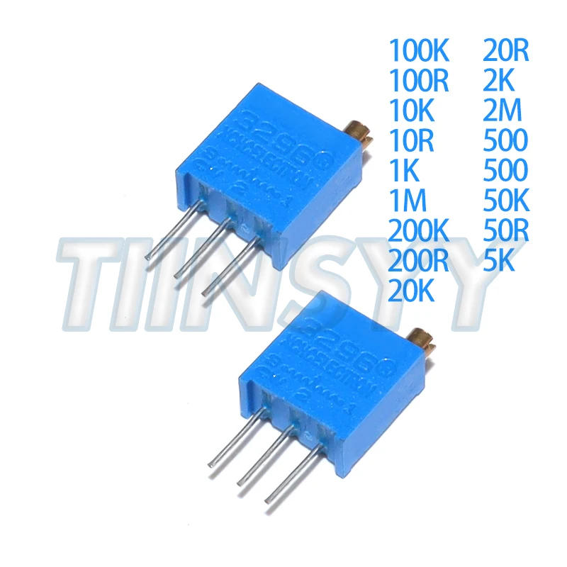 10pcs 3296W 3296 50 100 200 500 Ohm 1K 2K 5K 10K 20K 50K 100K 200K 500K 1M Ohm 103 100R 200R 500R Trimpot Trimmer Potentiometer