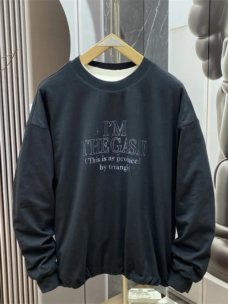 الأمريكية Sle جولة Ne Sweatirt الرجال فضفاض تصميم غير رسمي على الوجهين ارتداء إلكتروني طباعة أعلى تنفس القطن طويل Sve #3