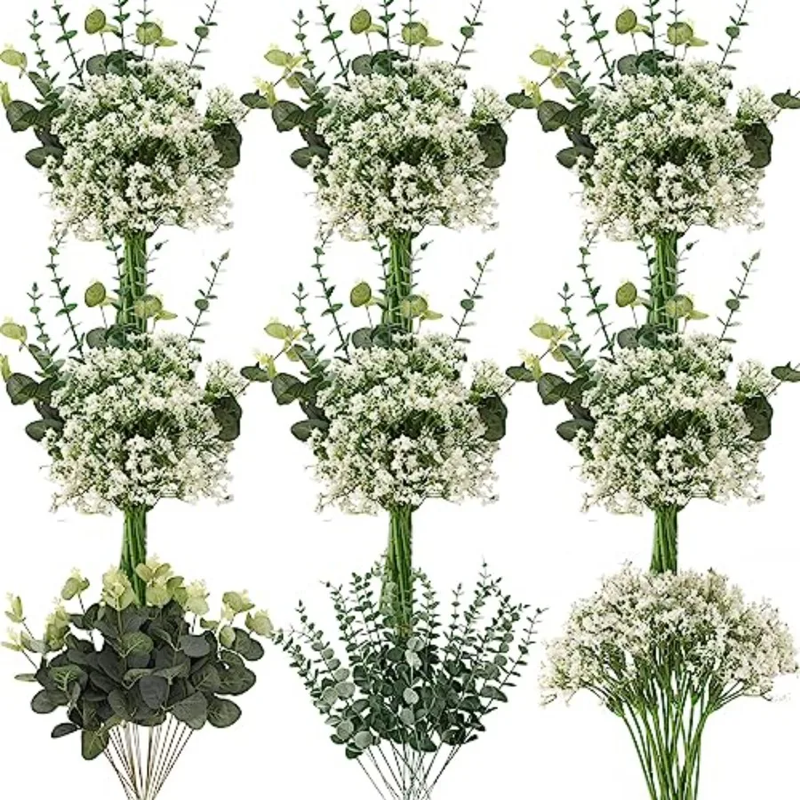 

Pcs Babys Breath Artificial Flowers Faux Eucalyptus Stems Leaves Set Faux Gypsophila Flowers Fake Silver Dollar Eucalyptus Gree