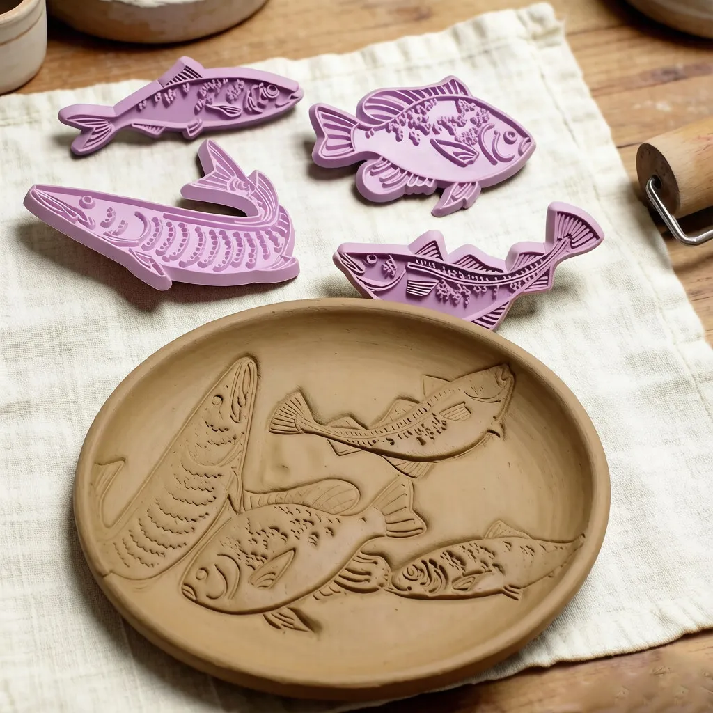 Fish Pattern Pottery Texture Seal Guochao Pattern Clay Sculpture Soft Pottery Ultra-light Clay Merchandise Model Making Tool