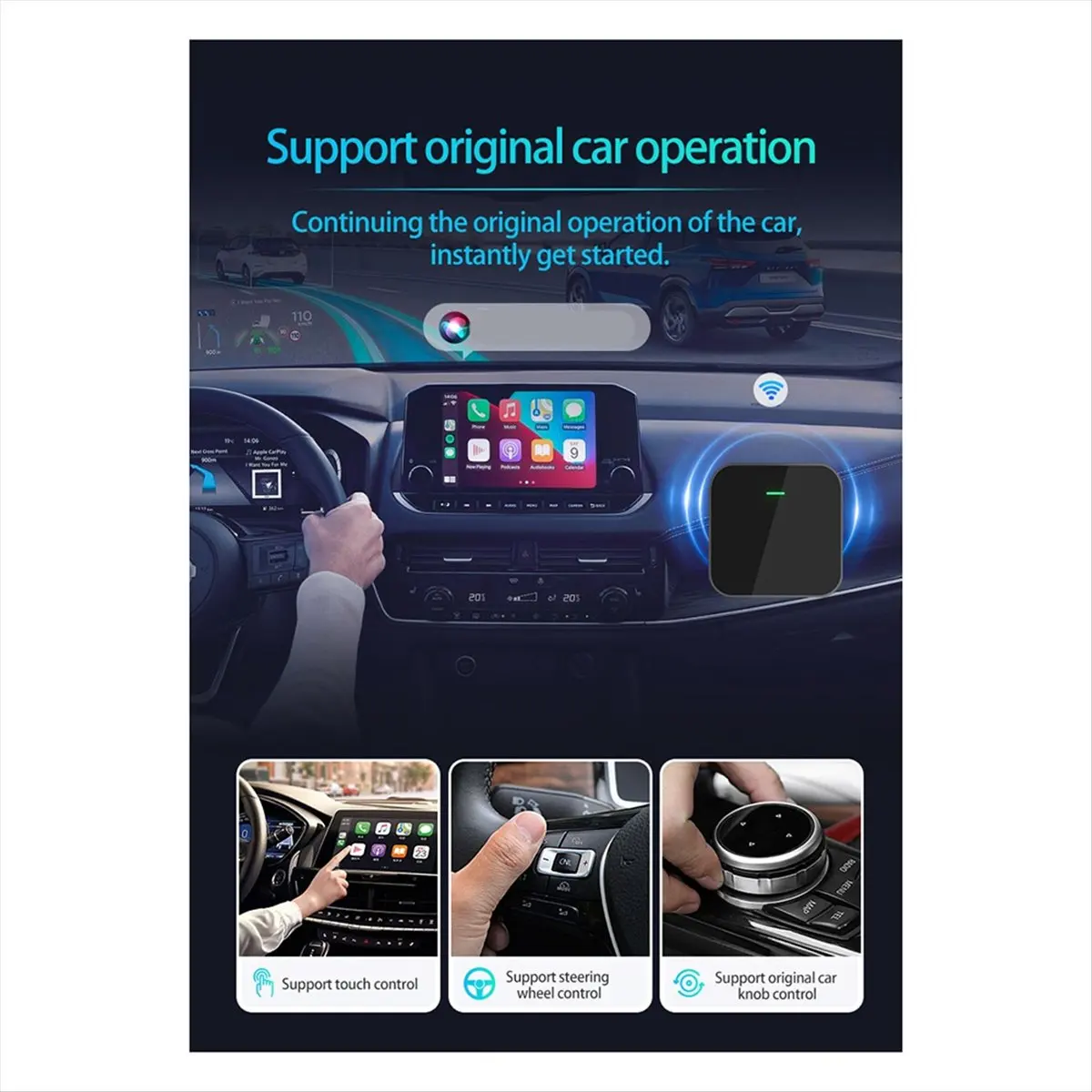 uyuy Wired to Wireless Adapter Box 2-in-1 Carplay and Android Auto Mini Box for USB/Type C Dongle Plug and Play Auto Parts