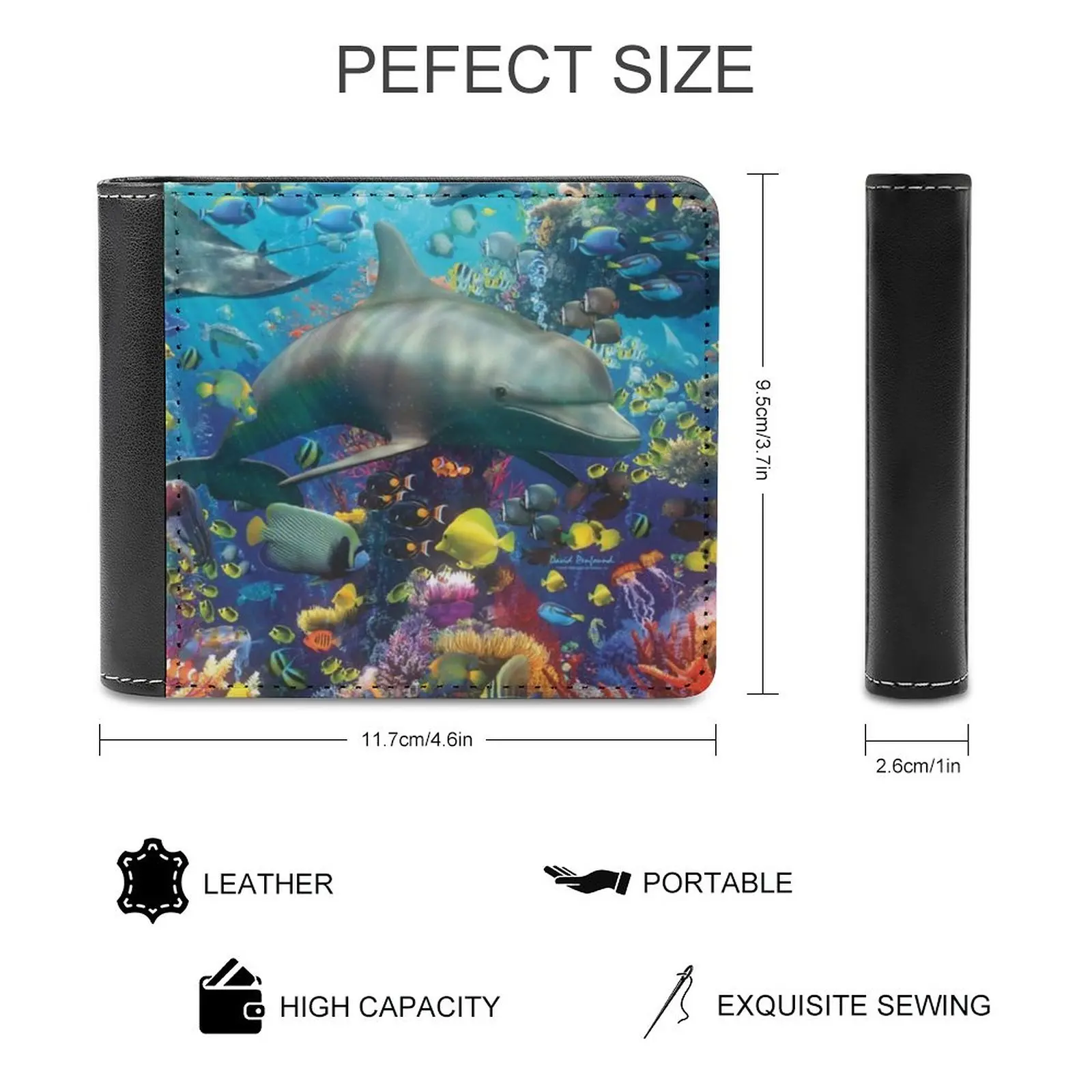 The Red Sea Fashion Credit Card Wallet Leather Wallets Personalized Wallets For Men And Women Marine Dolphins Underwater