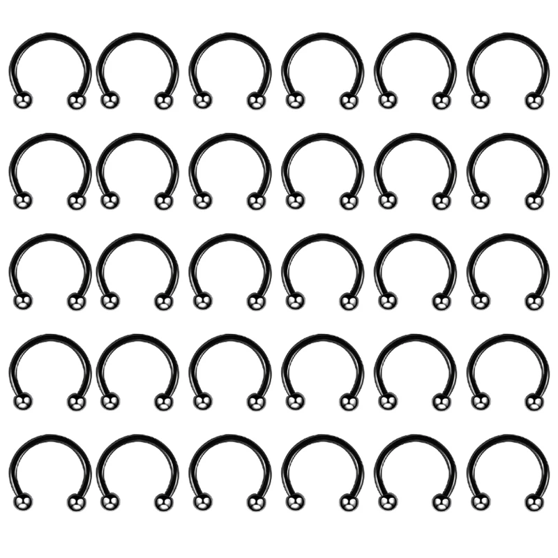 30PCS/Lot Surgical Steel Nose Rings Hoop Nostril Nariz Piercing Septum Ring Horseshoe Fake Tragus Earring Body Jewelry Gift