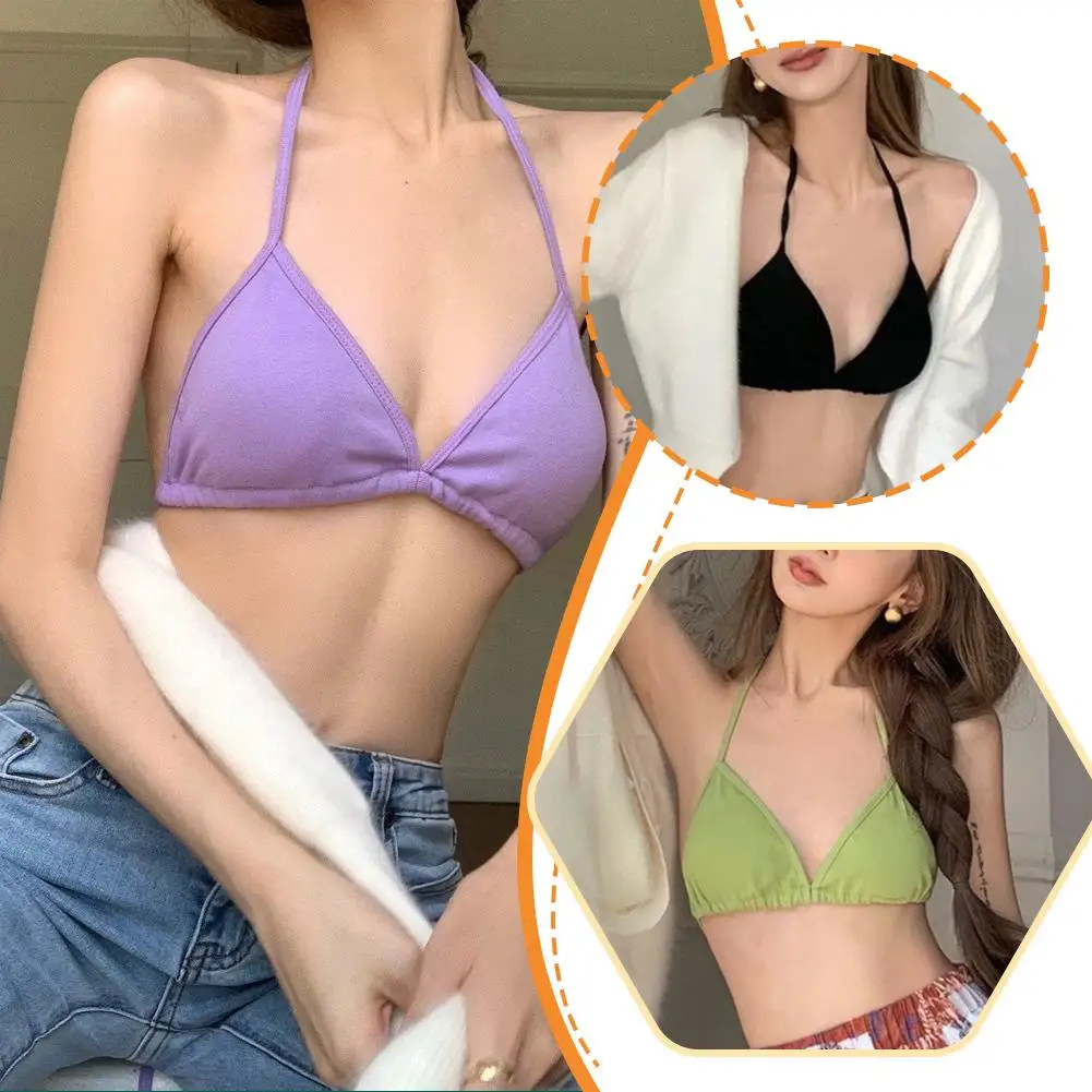 

Women French Triangle Cup Thread Thin Shoulder Strap Solid Color Top V Sexy Bralette Tube Deep Bra Beauty Vest Underwear Ba G0E3