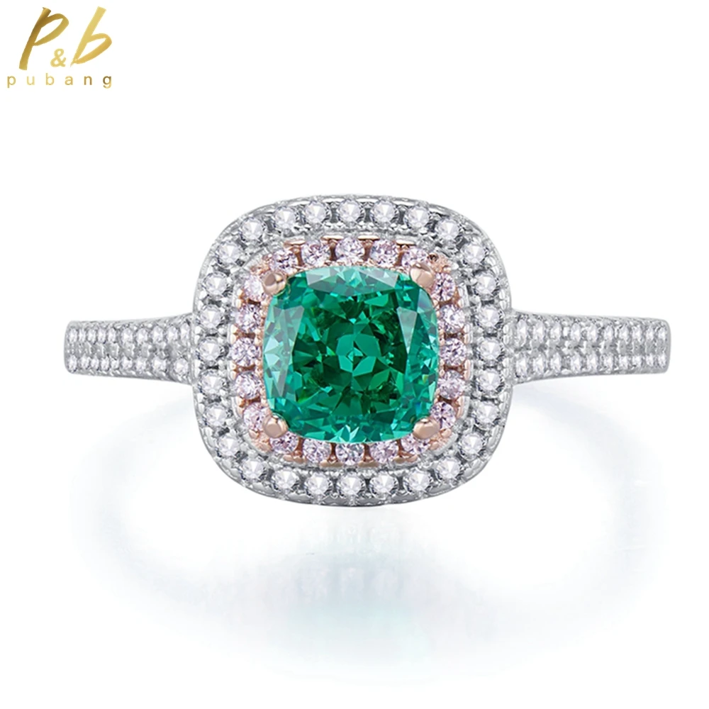 

PuBang Fine Jewelry 925 Sterling Silver Paraiba Green Gem Created Moissanite Ring for Women Anniversary Party Gift Free Shipping