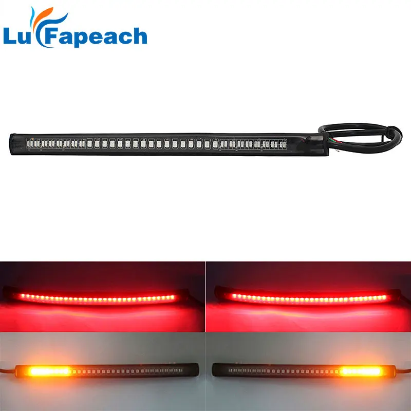 Flexible 48 LED Motorcycle Light Bar Strip Tail Turn Signal Tail Rear Brake Stop Bulb Lamp Brake Light 2835 3014 SMD Dual Color