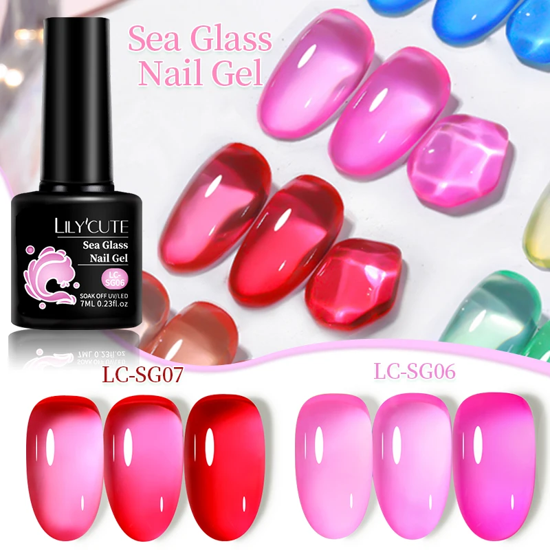 LILYCUTE 7ML Jelly Glass Gel Nail Polish Summer Series Translucent Color Pink Red Semi Permanent Soak Off Nail Art Gel Varnish