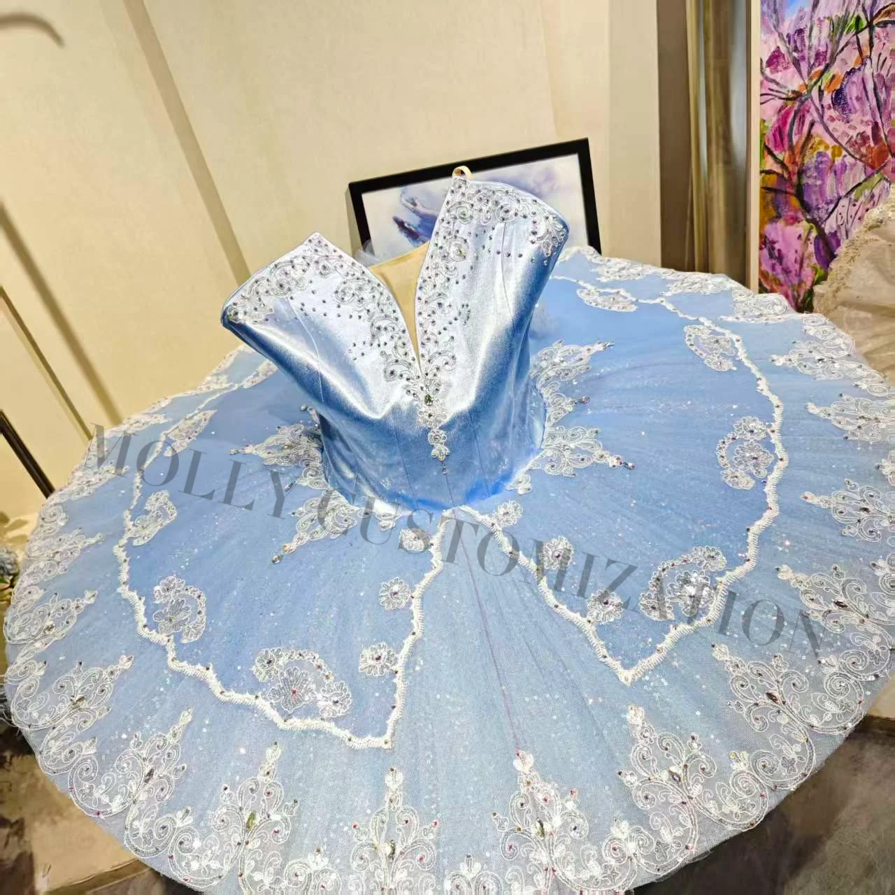 

Элитная новая индивидуальная юбка-туту для балетных выступлений и соревнований по балету «Синяя птица» (Серебряная фея) для взрослых и детей