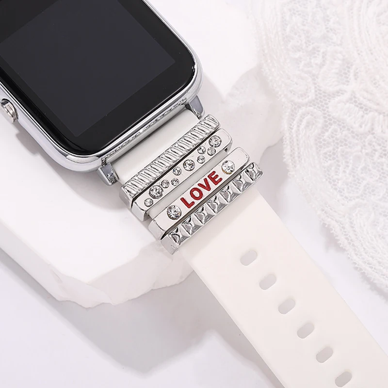 Love Letter Ring Charms Set for Apple Watch Silicone Bracelet Decorative Nails Jewelry Watchband Accessories Strap Charms Stud