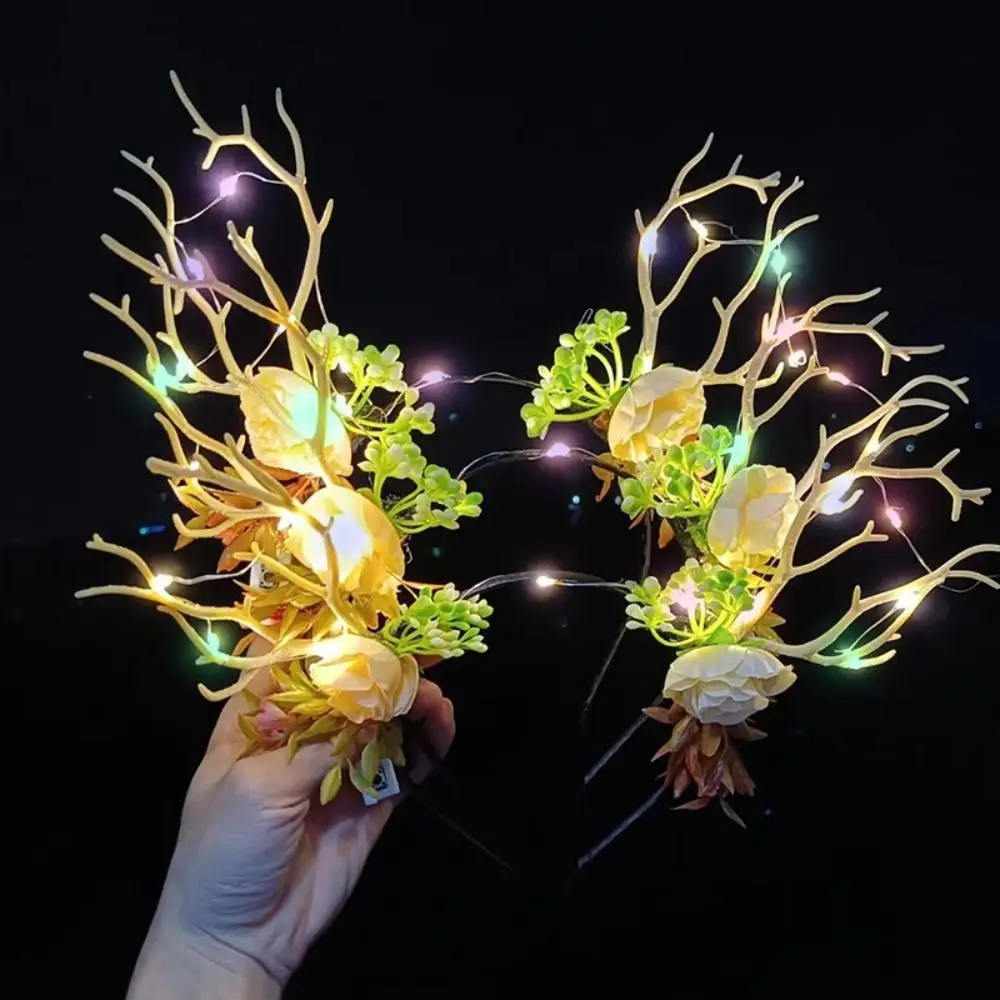 LED Lights LED Glow Headband Colorful Resin Flashing Headband Luminous Plastic Luminous Deer Horn Hair Band