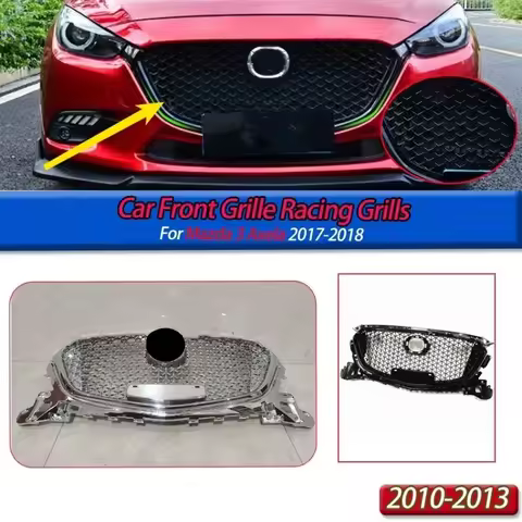 For Mazda 3 Axela 2017-2018 Car Front Grille Racing Grills Upper Bumper Intake Hood Radiator Mesh Grid Overlay Trim Auto Parts