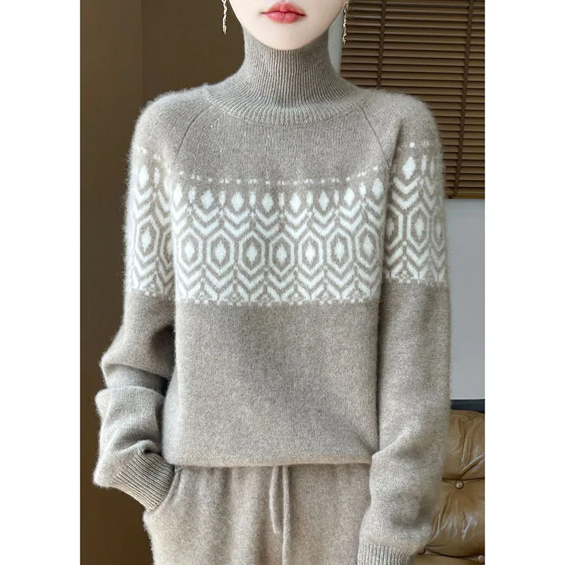 ربيع الخريف البلوز سترة جاكار المرأة الكورية موضة فضفاضة طويلة الأكمام محبوك سترة الإناث البلوز قاع قميص