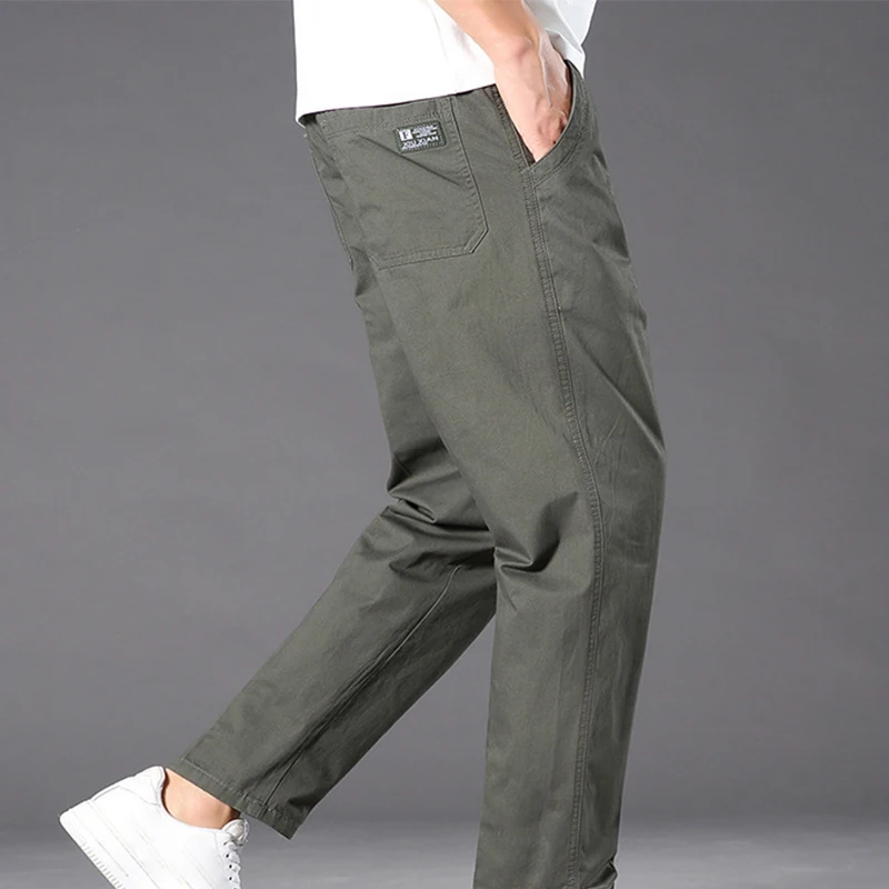 Pantalones casuales para hombres, padres de mediana edad y ancianos, ropa de trabajo de tubo recto de ajuste suelto, Color sólido, Primavera, gran tamaño