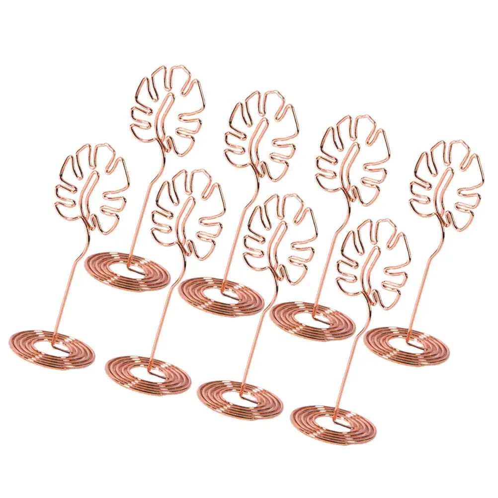 

8 Pcs Holder Desktop Decor Paper Clips Table Number Holders Metal Monstera Table Number Memo Paper Clip Wedding Supplies