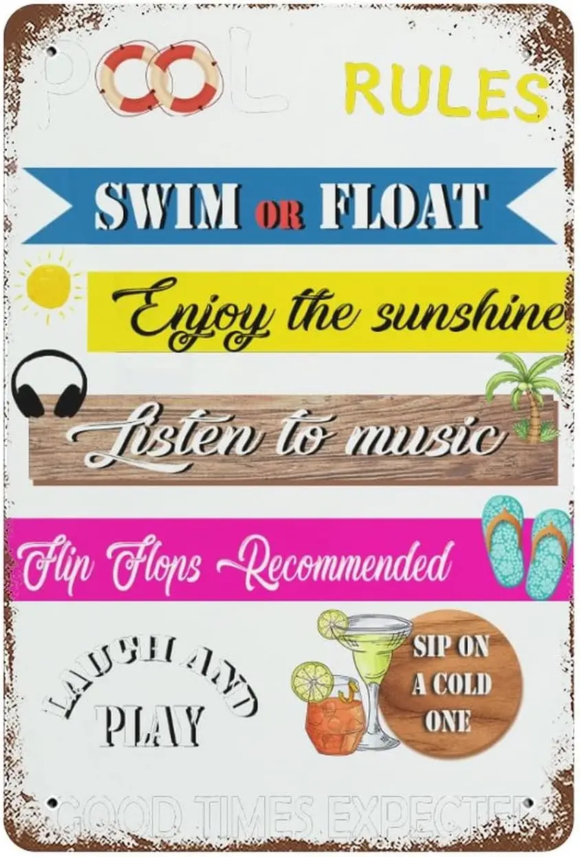 Funny Pool Rules Metal Tin Sign Pool Sayings Swimming Pool Tin Sign Home Wall Decor 10x14 Inch Swimming Pool Metal sign