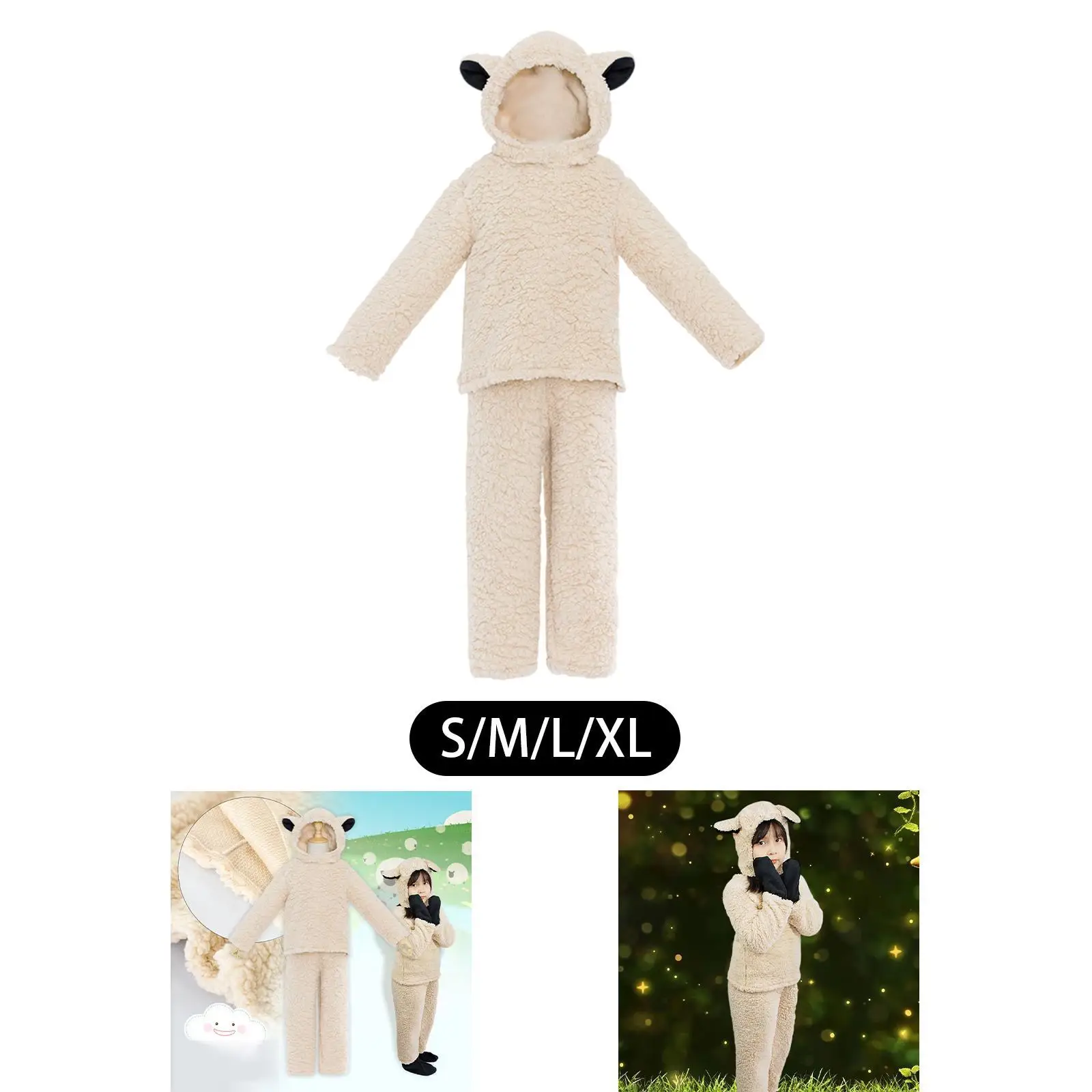 Kids Lamb Costume Creative Fleece Long Sleeve Shirt Cosplay Outfit Set for Carnival Festival Role Playing Stage Show Photo Props