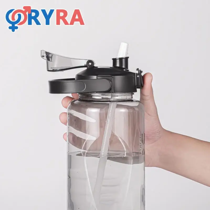 1500-3800ml Sports Water Bottle Portable Straw Water Bottle Space Cup Outdoor Anti-fall Oversized Plastic Water Cup