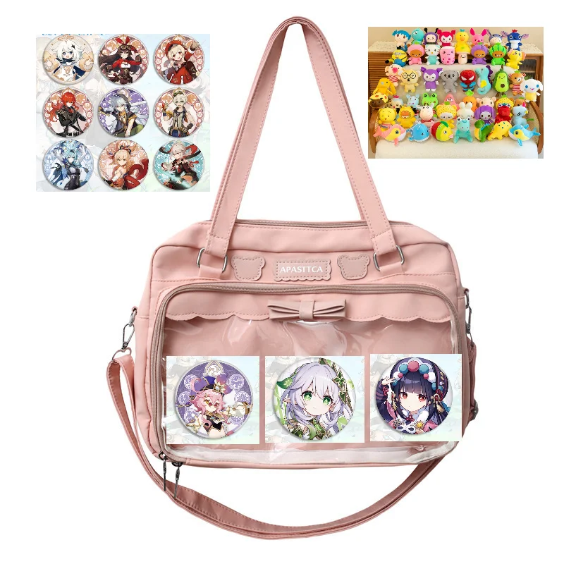 Itabag-Bolso de lona transparente japonés para niñas, bandolera de un hombro con personalidad para estudiantes, con insignia de muñeca