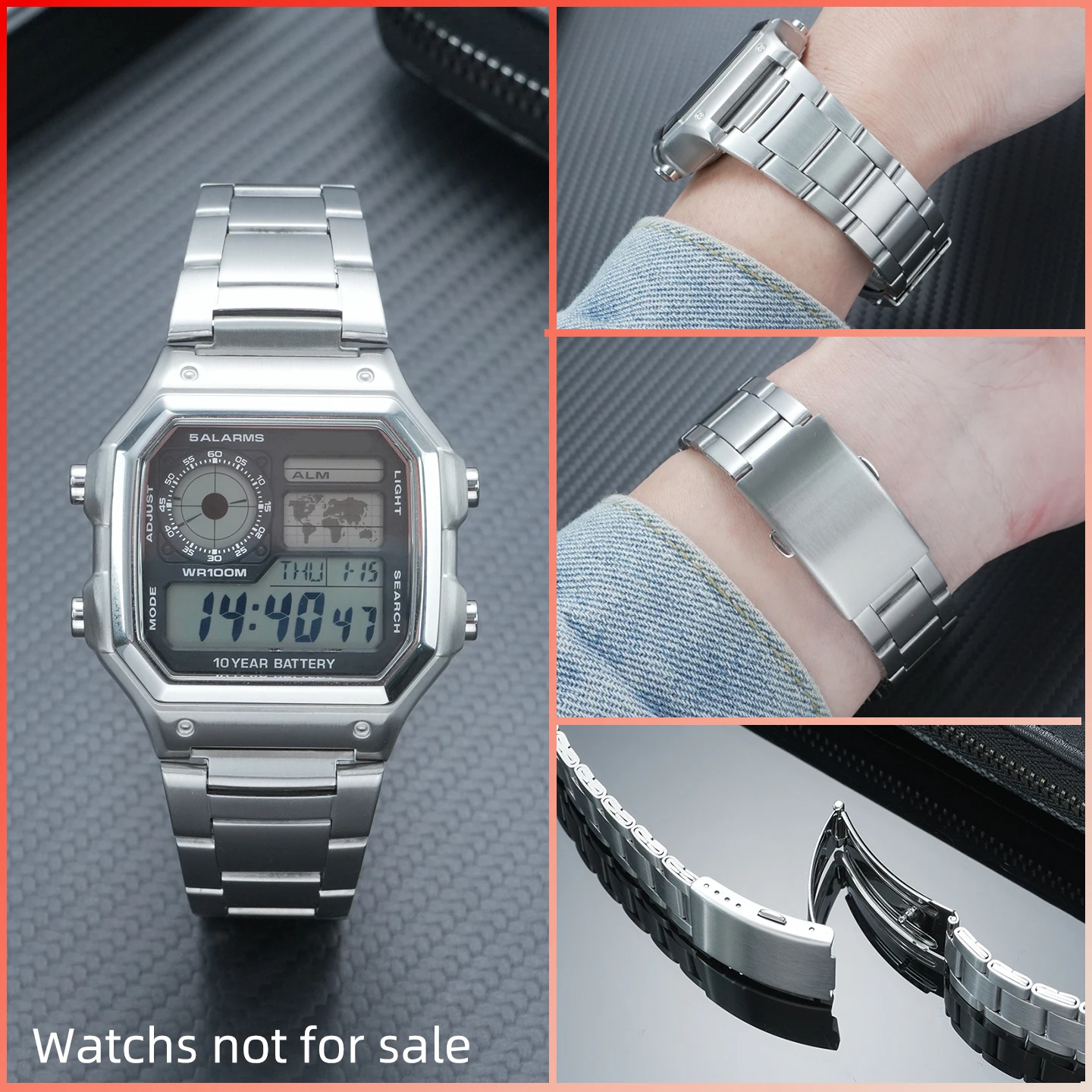 Stainless Steel Watch Case Band Mod Kit For Casio Royale Mod AE-1200 (3299) AE-1200WH AE-1300 WS-1600H (3556) WS-1600H bezel