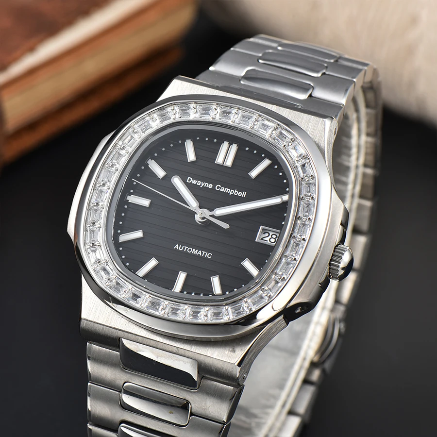 NH35 무브먼트, 다이아몬드 세팅 베젤, 사파이어 글래스, 방수 손목시계를 갖춘 42.5mm 완전 자동 기계식 시계